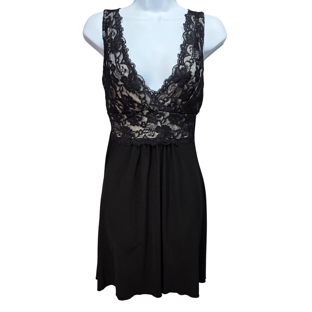 Y2K Vintage Lipstick Lace Bodice Mini Dress Womens S Empire Waist USA Black Sexy